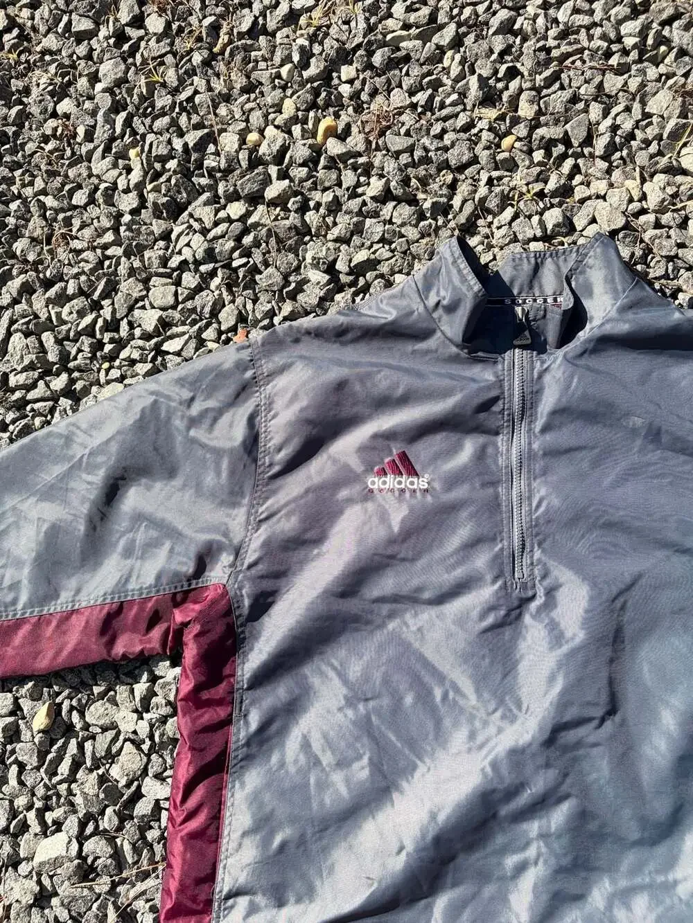 Adidas Soccer Windbreaker Jacket Size M Grey Maroon 90s Quarter Zip